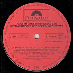 Max Greger Und Seinem Orchester - Klassisches Tanzvergnügen Mit Max Greger Und Seinem Orchester