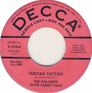 The Valiants With Sandy Vale - Suntan Tattoo / Boppin' On The Beach