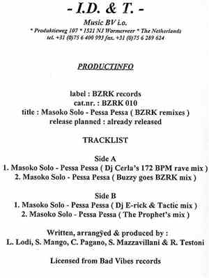 Masoko Solo - Pessa Pessa (BZRK Remixes)