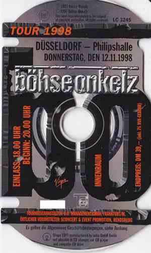 Böhse Onkelz - Entrance Ticket - Tour 1998 - Düsseldorf